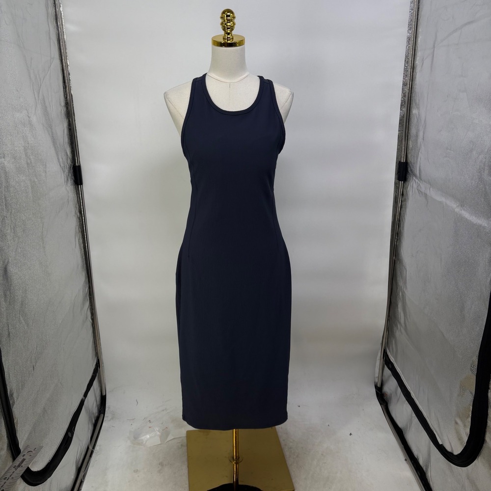 Lululemon Brunch and Back Ribbed Racerback Cutout Midi Dress 12 Blue Gray